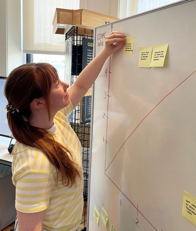 Claire Minton works on a concept-mapping activity while on co-op at the Live Well Collaborative in September 2023