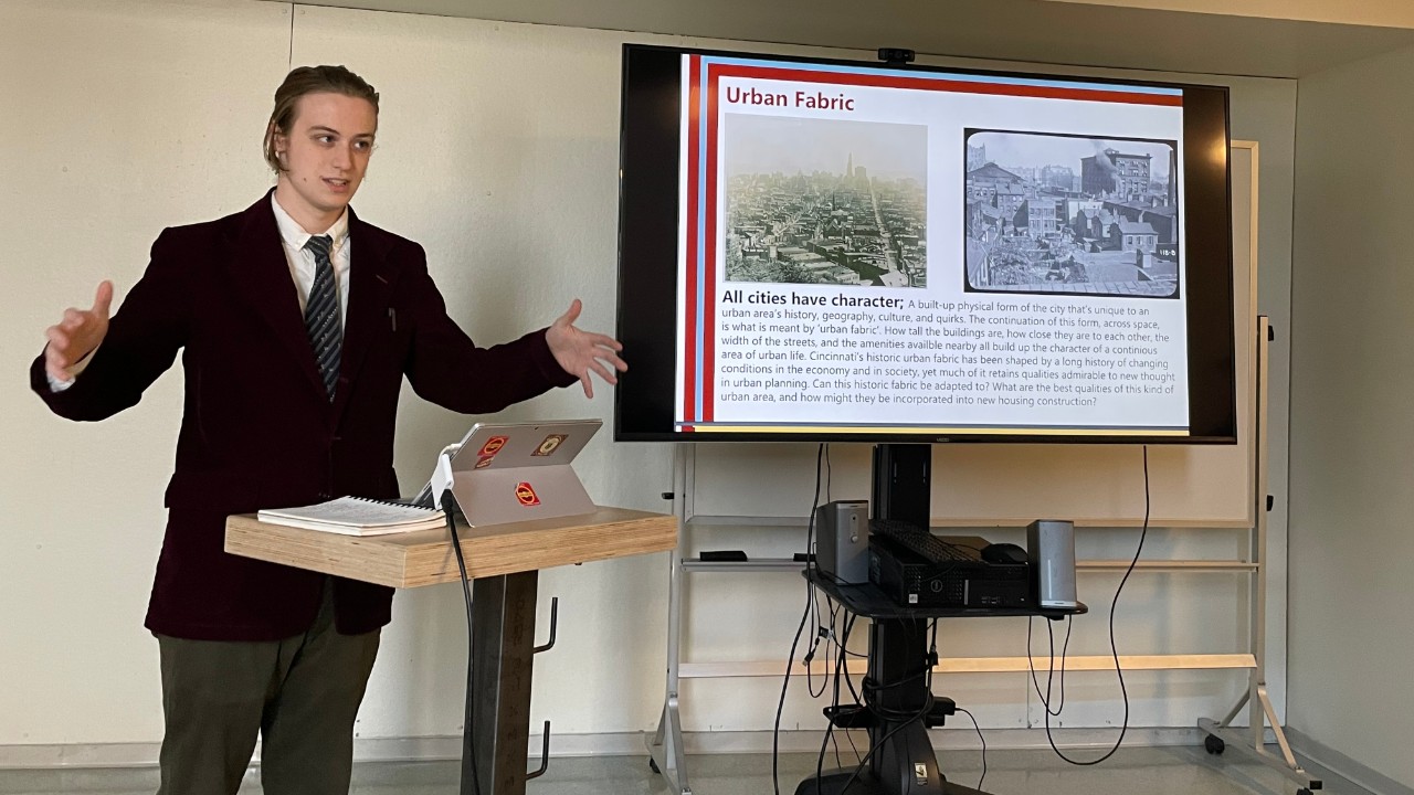 UC DAAP Urban Studies student presenting their capstone project