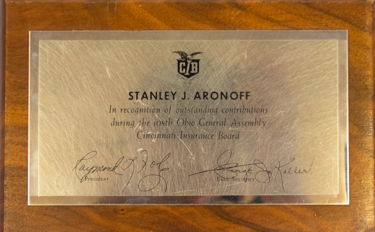 Ohio General Assembly Cincinnati Insurance Board Honors Stanley J. Aronoff  