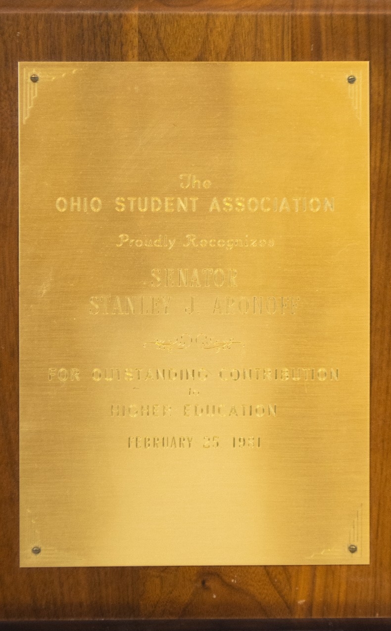 The Ohio Student Association proudly recognizes Senator Stanley J. Aronoff