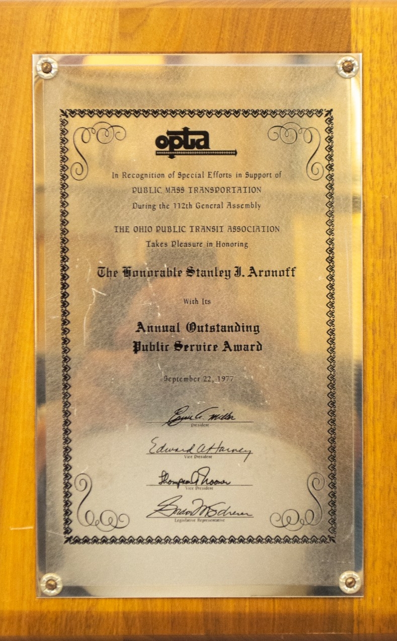 The Ohio Public Transit Association Honors Stanley J. Aronoff with the Annual Outstanding Public Service Award