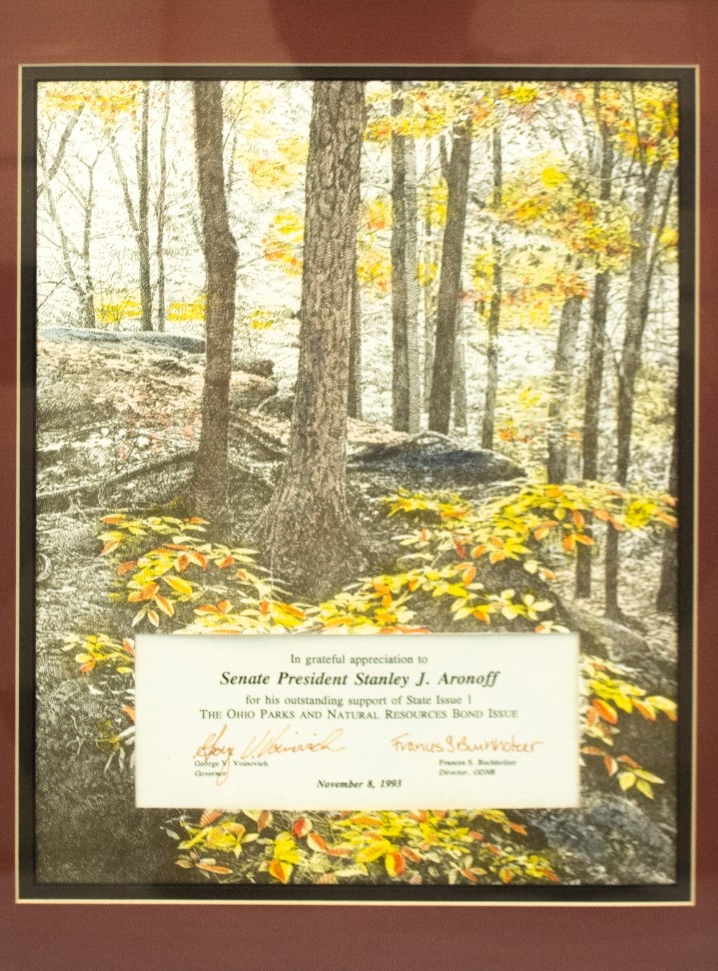 The Ohio parks and Natural Resources Bond Issue is grateful to Senate President Stanley J. Aronoff