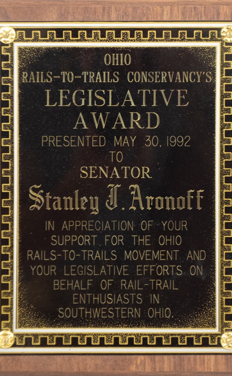 Ohio Rails to Trails Conservancy's Legislative Award presented to Senator Stanley J. Aronoff
