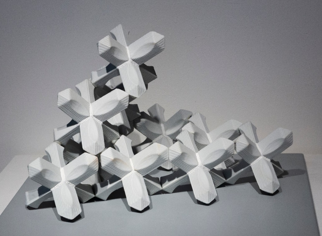 Slip cast porcelain shapes stacked on epoxy board