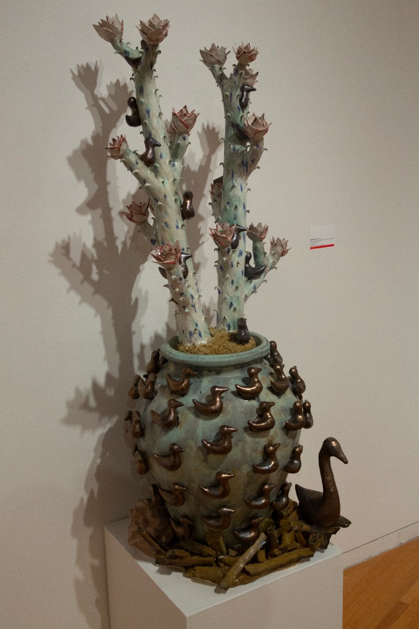ceramic cacti decorated with swans