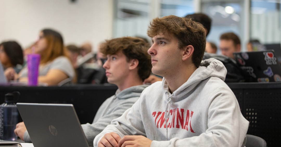 Student listening during a lecture in class 