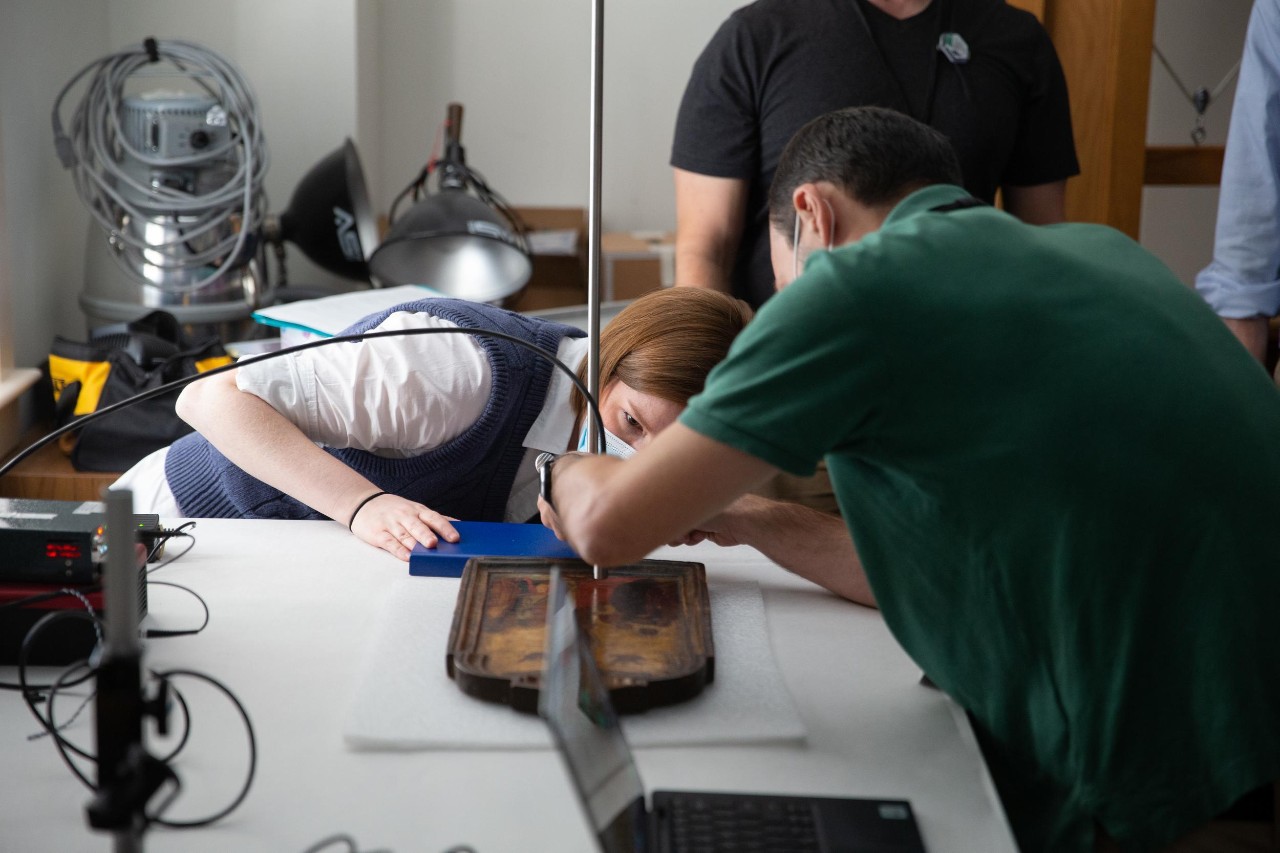 Experts in geology, chemistry and art history from UC's College of Arts and Sciences, A&S, and UC's College of Design, Architecture, Art, and Planning, DAAP, consulted with the Taft Museum to determine the authenticity of two paintings in its collection. Faculty included Pietro Strobbia, Daniel Sturmer and Christopher Platts and Aaron Cowan and UC postdoctoral researcher Lyndsay Kissell along with the museum's Ann Glasscock and Tamera Muente.