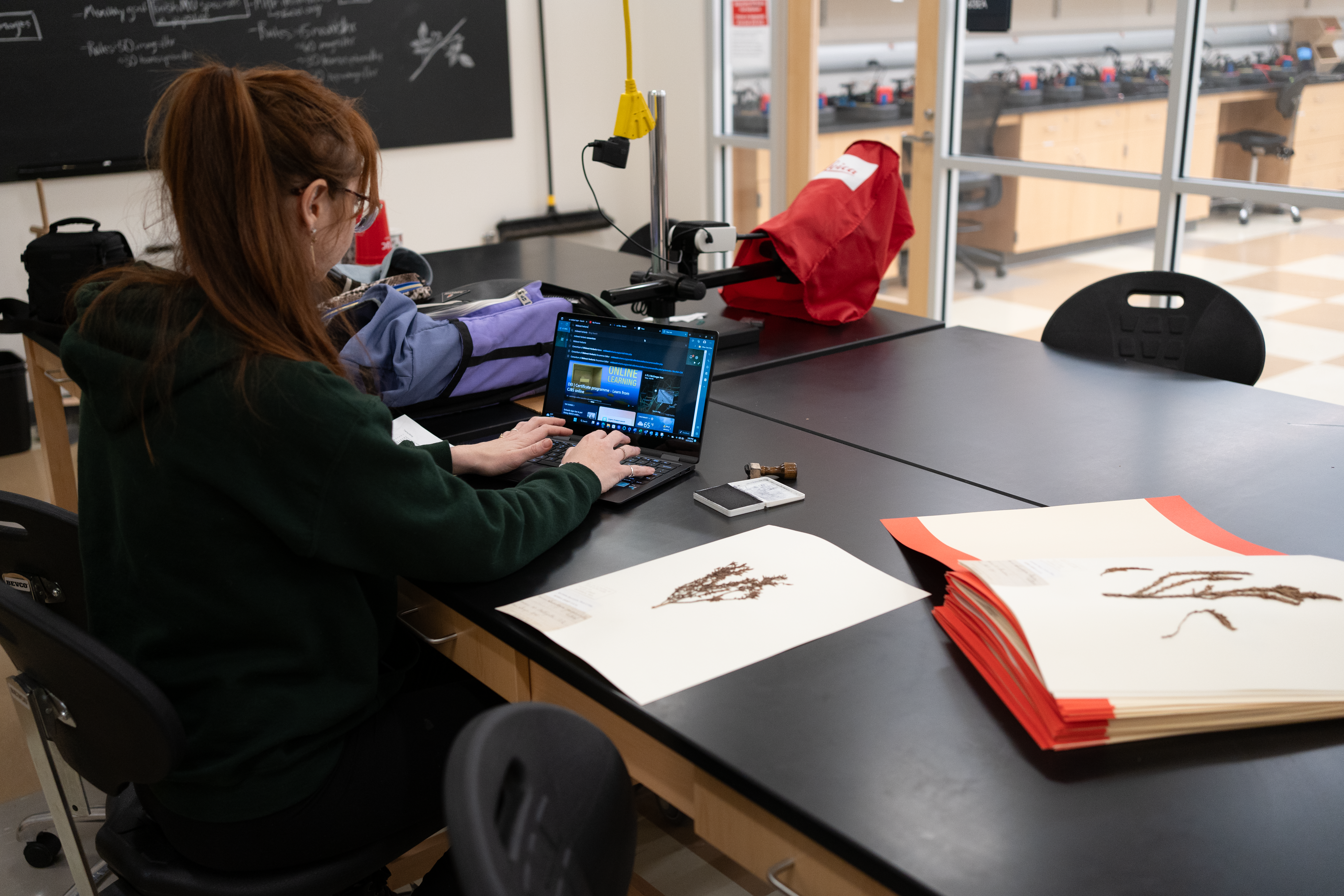 Cara Robinson at her desk