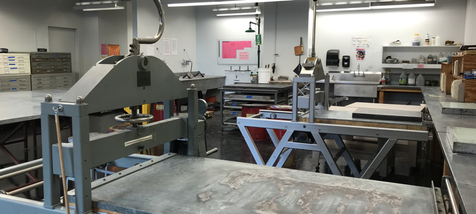 The DAAP Printmaking Machine located in the lab, used by students for creating prints through various traditional and experimental techniques.